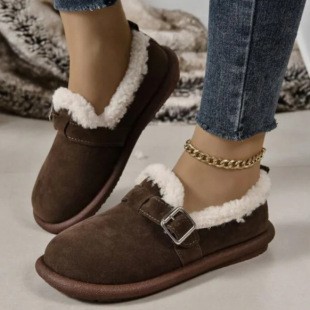 Fur One Warm Platform Cotton-padded Shoes Women's Winter fleece-lined Thickened 2024 New Style Slip-on All-inclusive Retro Birkenneth Shoes