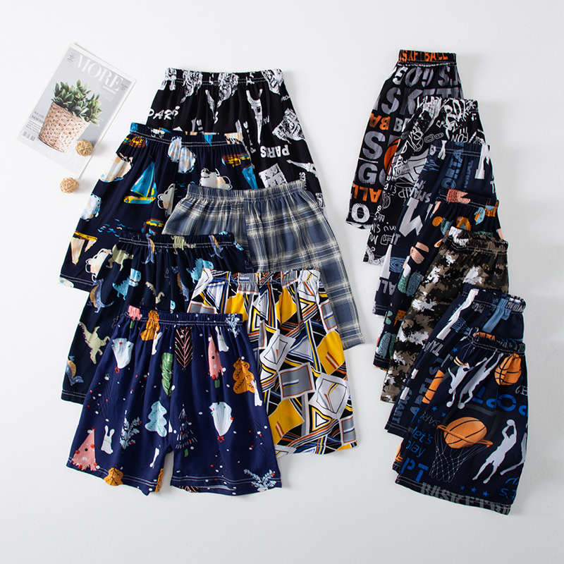 2023 Summer Thin Children's Beach Shorts Loose Casual Five-point Mid-length Pants Baby's Breathable Cotton Silk Home Pajama Pants