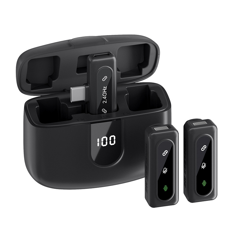 New private model Wireless collar clip microphone J50 Intelligent Noise reduction digital display charging warehouse digital display mini microphone