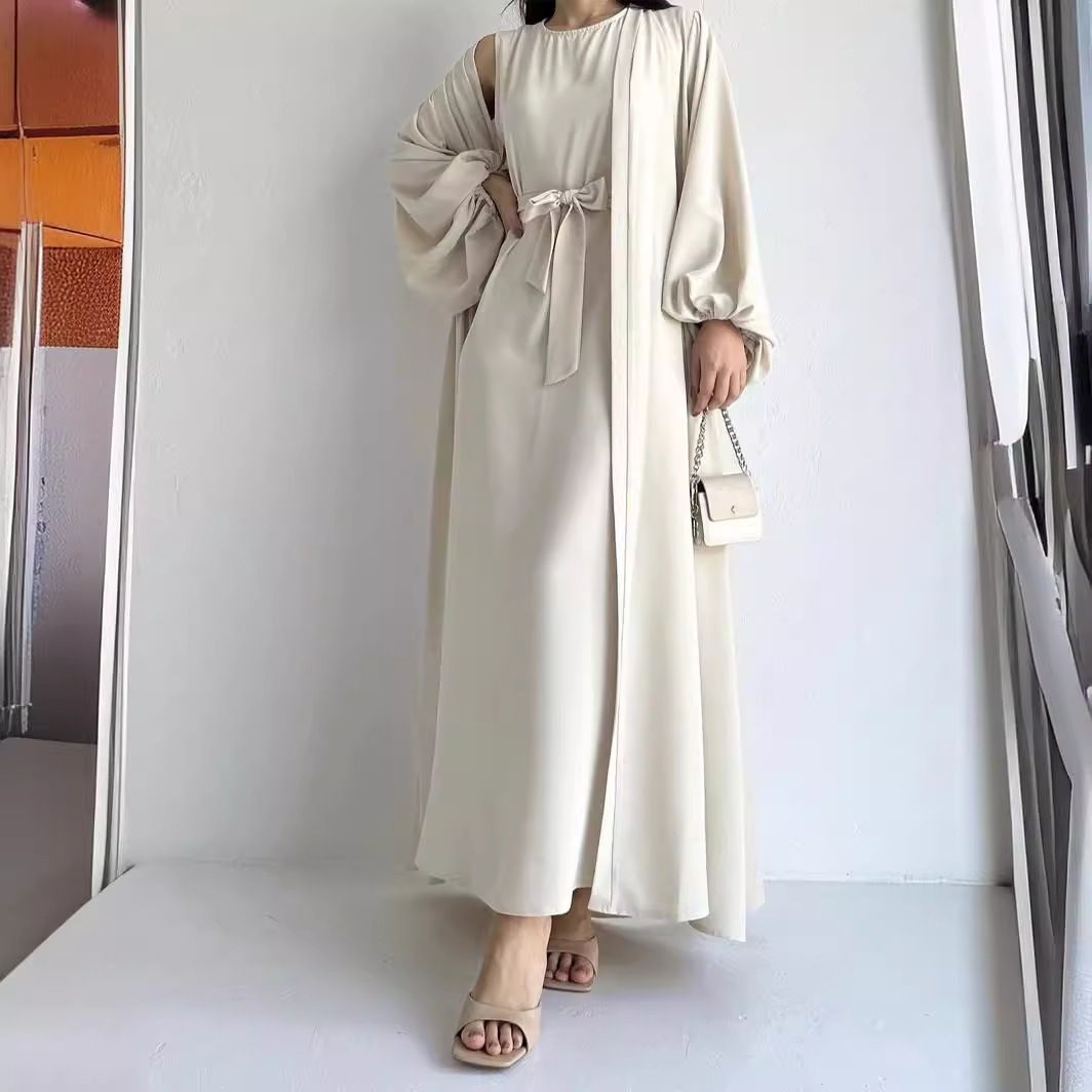 Middle East Abaya suit dress Muslim Women's Strap Waist Loose Coat Long Robe MSL39