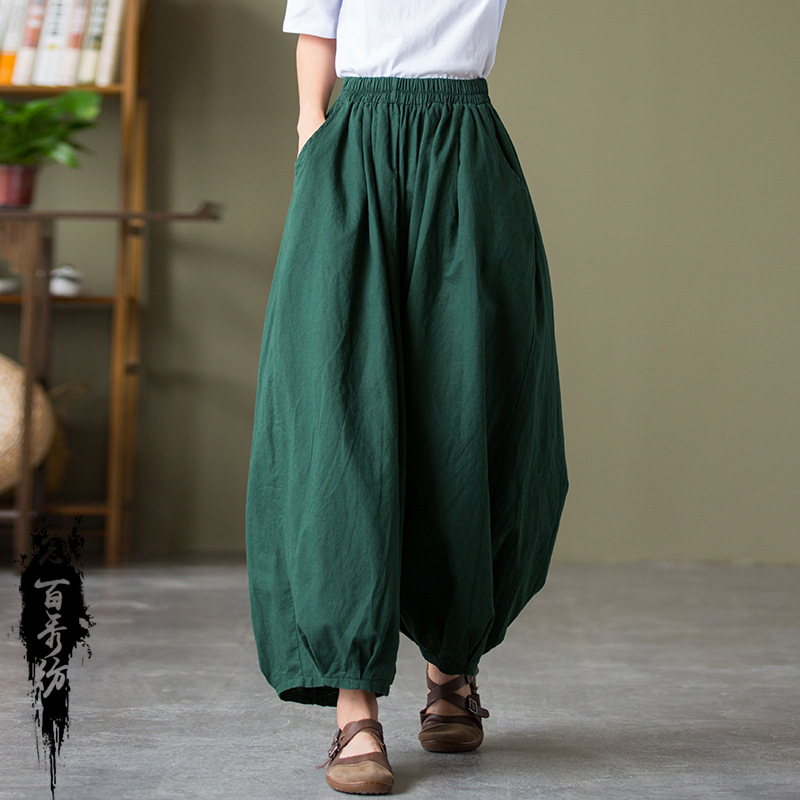 24 Spring and Summer Cotton and Linen Women's Clothing New Sand Wash Linen Bloomers Women's Loose Casual Pants with Loose Waist Ankle-length Pants