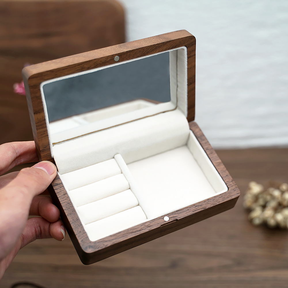 Black Walnut Jewelry Portable Storage Box High-end Exquisite Bracelet Ring Necklace Earrings Jewelry Jewelry Box