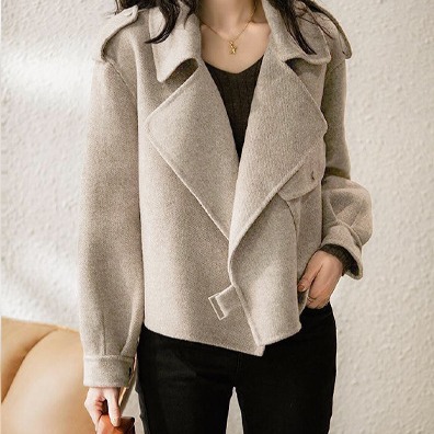Hepburn-stil ny ulldress dame i britisk stil høst og vinter stilig allsidig løs fransk kort jakke_voghion.com