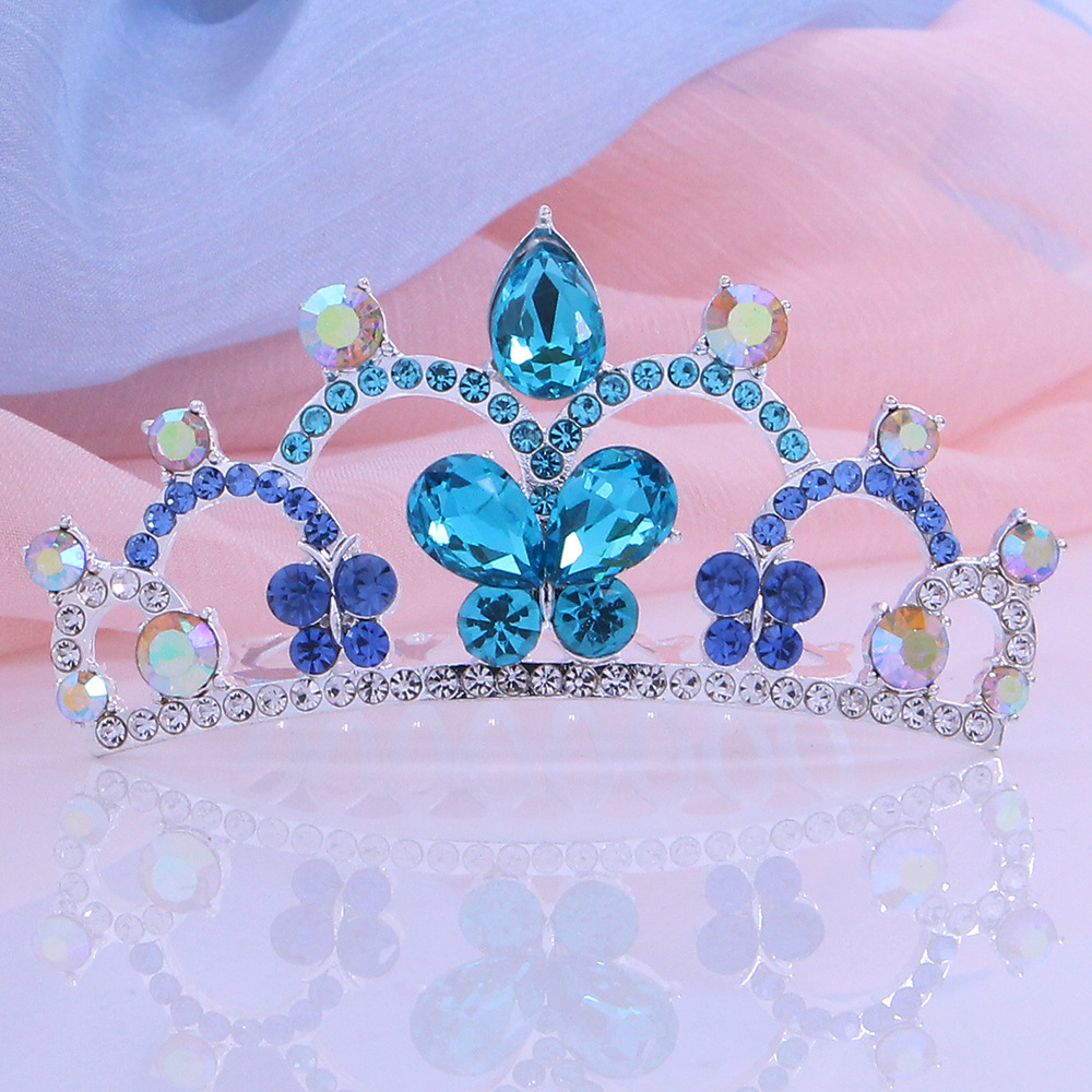 新款儿童皇冠水晶蝴蝶发梳生日王冠 皇冠插梳可爱小公主皇冠头饰