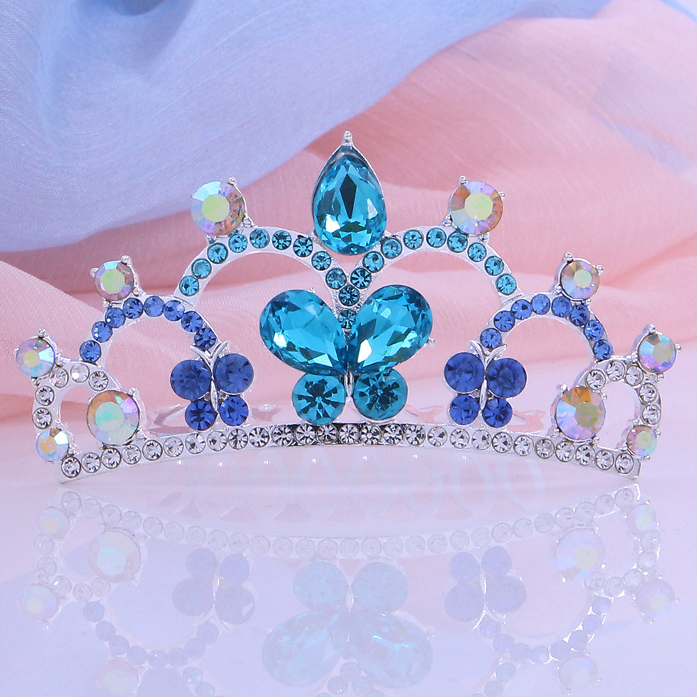 New Children's Crown Crystal Butterfly Hair Comb Birthday Crown Crown Comb Cute Little Princess Crown Headwear
