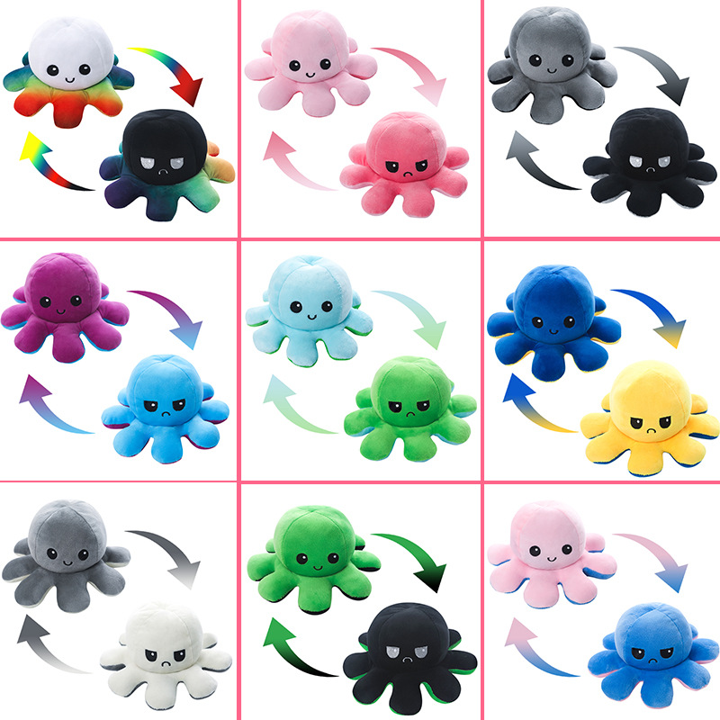 Cute flip octopus doll double-sided expression flip octopus doll plush toys wholesale LOGO