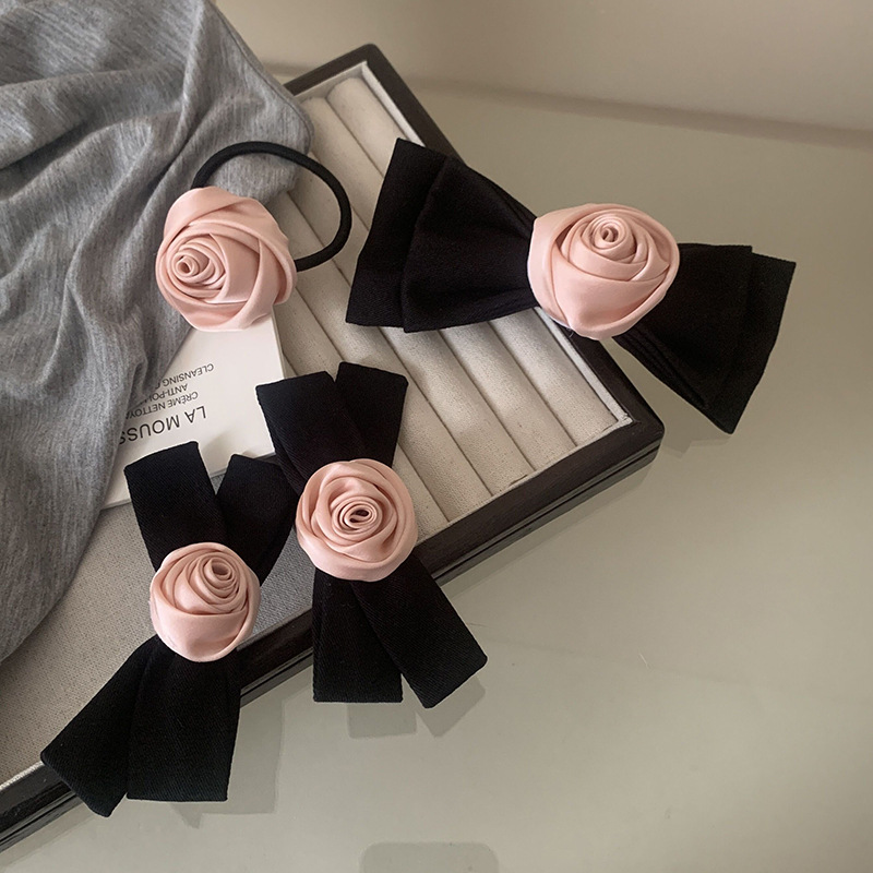 Rosa Rose Schleife Haarnadel Damen High-End Sinn Elegant Haarring Haarseil Pony Clip Seitlicher Clip Haarschmuck_voghion.com