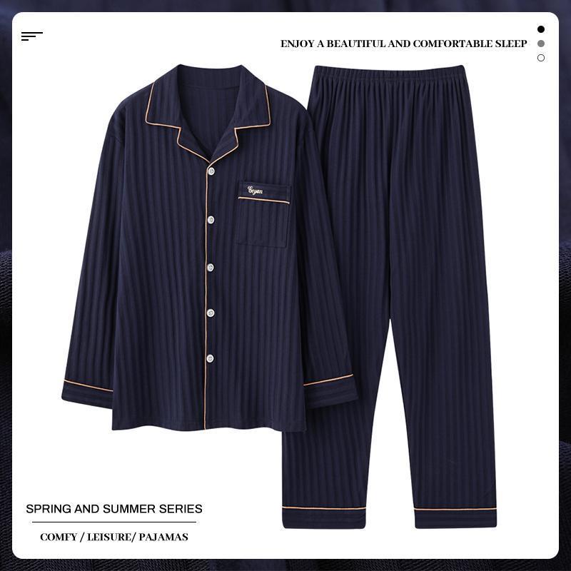 Men's pajamas men's spring and autumn long-sleeved casual simple fashion home wear men's autumn and winter cardigan plus size suit