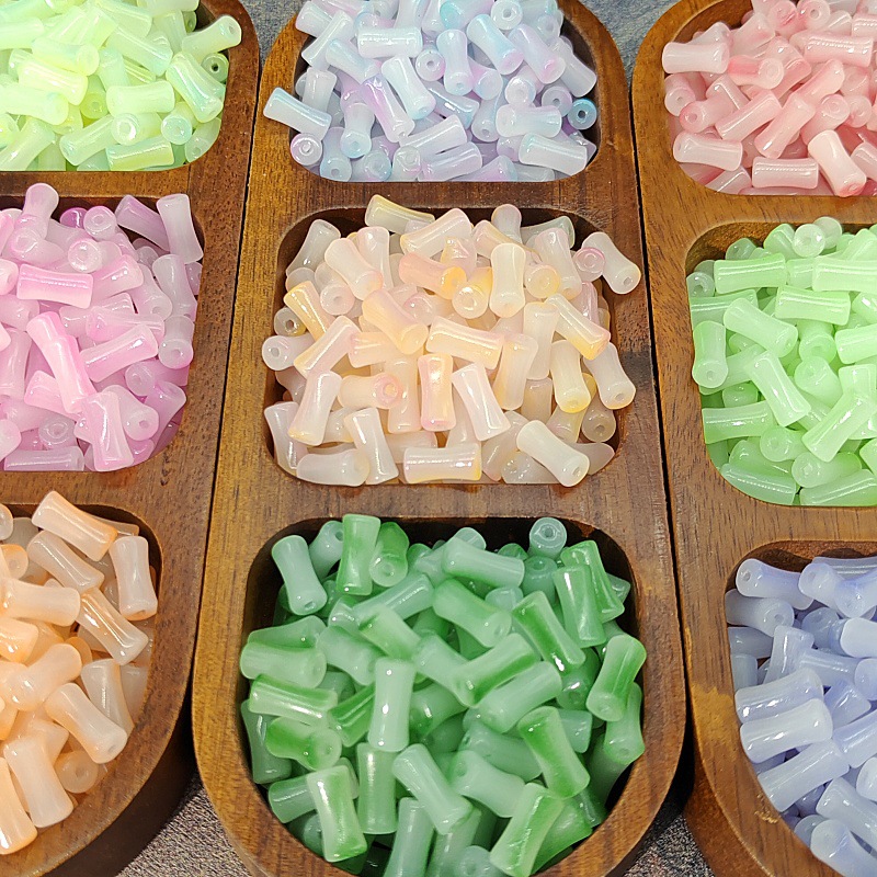 6X12mm Glass Gradient Bamboo Imitation Jade Beads Antique Bead Jewelry Handmade DIY Hair Accessories Bracelet Glaze