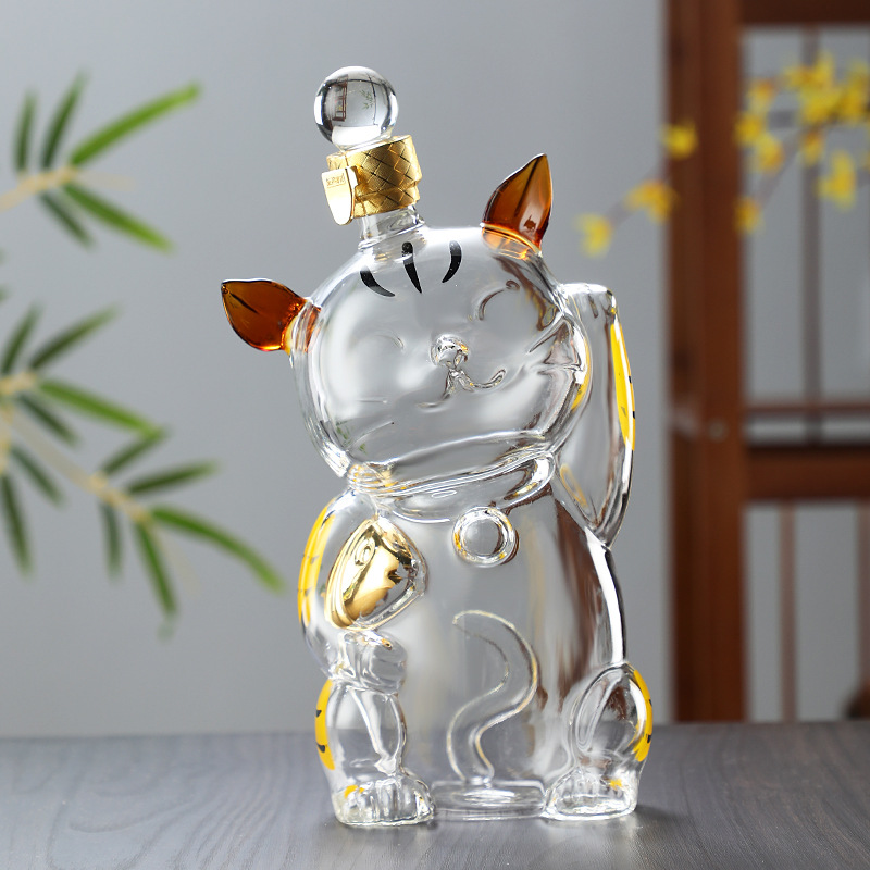 Творческий Lucky Cat Стиль Ремесло Бутылки Вина Боросиликатного Стекла Бутылка Бытовое Вино Виски Вино
