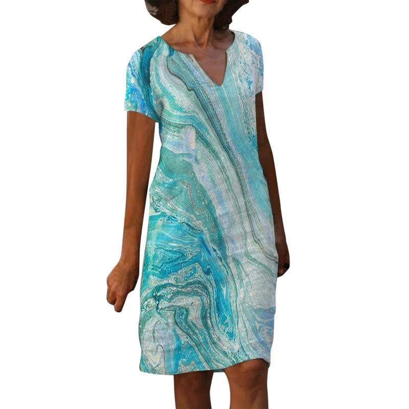 2022 Amazon New European and American Cross-border Women's Cotton and Linen Digital Printing V-Neck Loose Dress