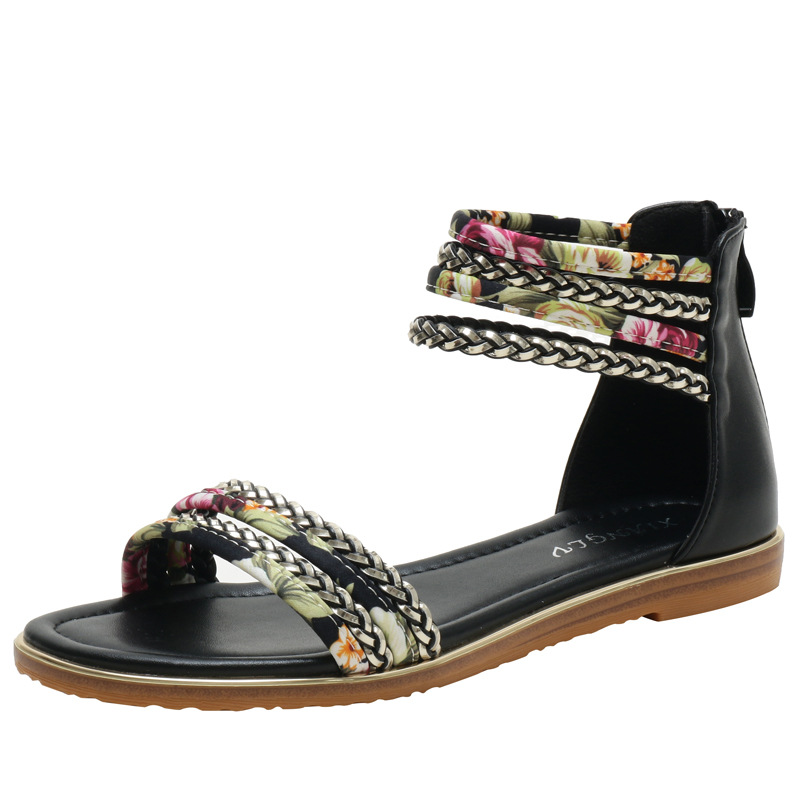 Foreign trade flat bottom roman shoes 2024 new ladies fashion casual sandals holiday travel flower cloth beach 914-5