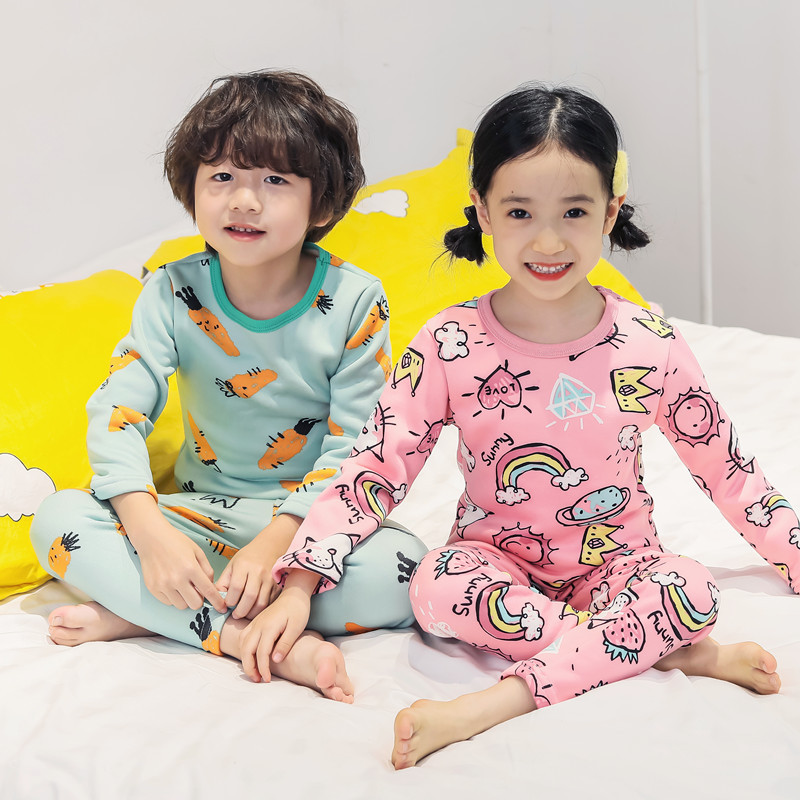 Children's thermal underwear children's clothing fleece-lined thickened suit boys' autumn clothes long pants girls' winter clothes bottoming two-piece suit fashion