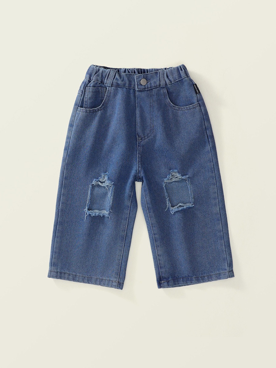 JERA children's ripped jeans 2024 Spring and Autumn new children's Korean-style washed fashionable wide-leg pants 1