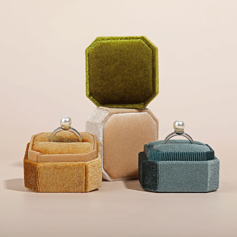 Kaito Flannel Cover Octagonal Jewelry Box Simple Ring Box Earring Box Proposal Gift Box logo Printing