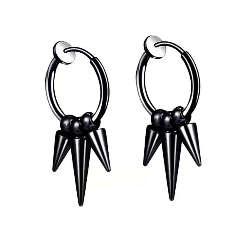 Non-pierced earrings stainless steel tassel earrings titanium steel 3 pointed cone single pointed earrings male piercing earrings