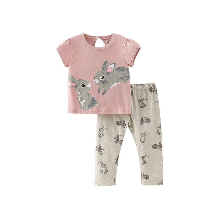malwee summer Europe and the United States small and medium-sized children's girls suit animal cotton trousers short sleeve two-piece pants little girl children's clothing
