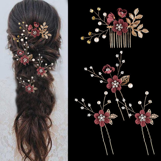 Amazon cross-border for a group of 4 color flower bride wedding combination suit headdress hair accessories batch