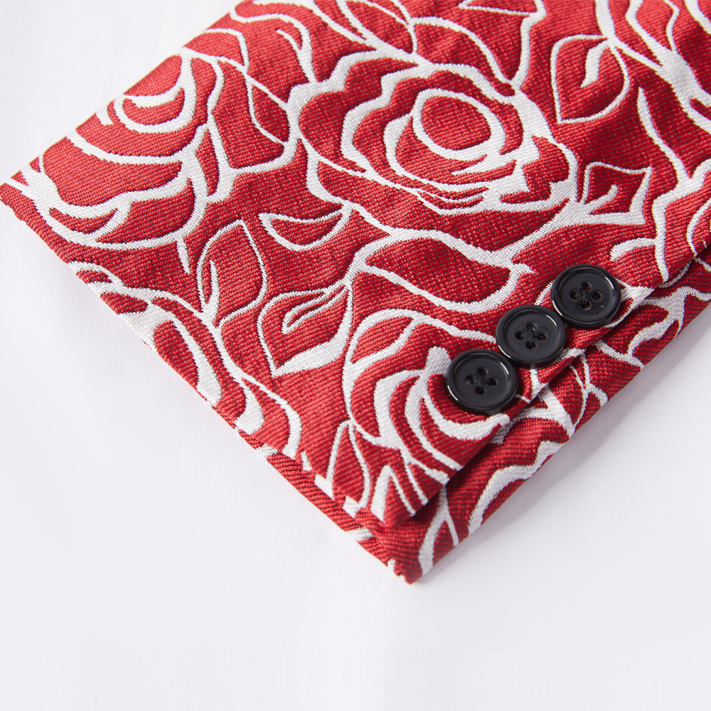 European and American red rose jacquard shawl collar suit