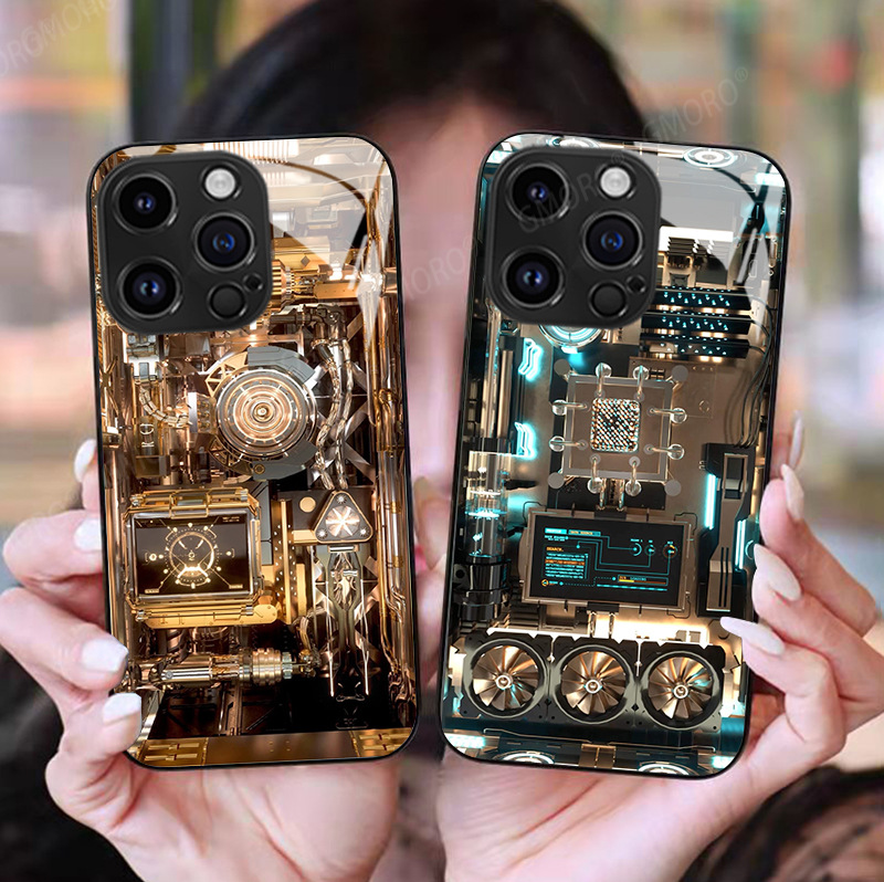 Mechanical wind is suitable for Apple 16pro gear phone case glass iPhone13 circuit board 12 protective cover