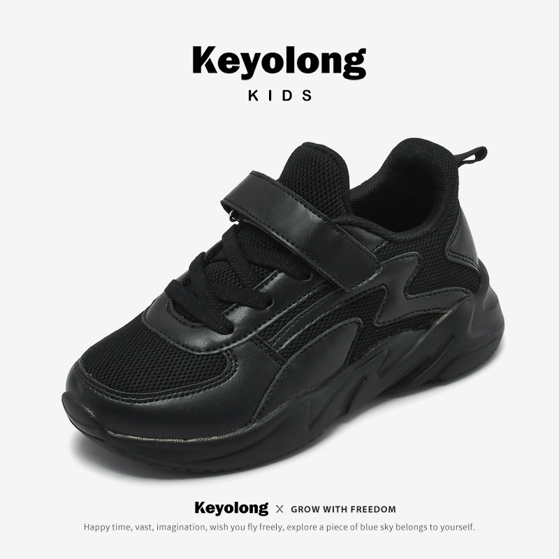 Children's White sneaker 2025 New Spring and Autumn Leather White Shoes for Girls and Big Boys Black Casual Shoes