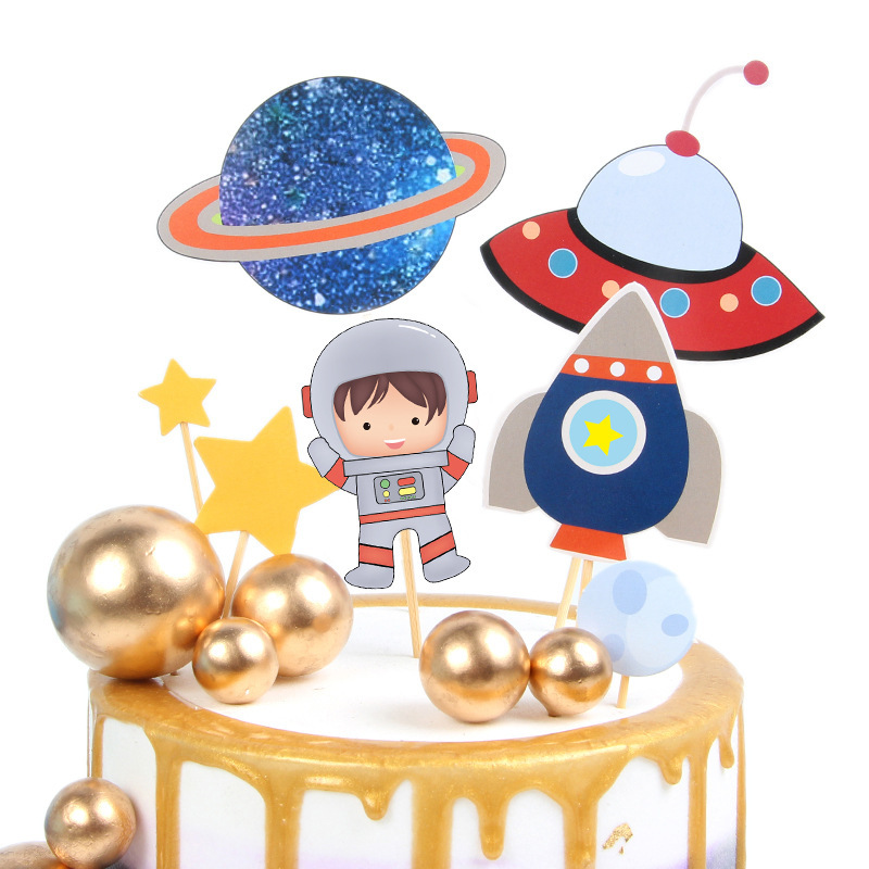 版權蛋糕裝飾插件 插牌 星球款 宇航員 飛碟蛋糕裝飾插牌烘焙配件