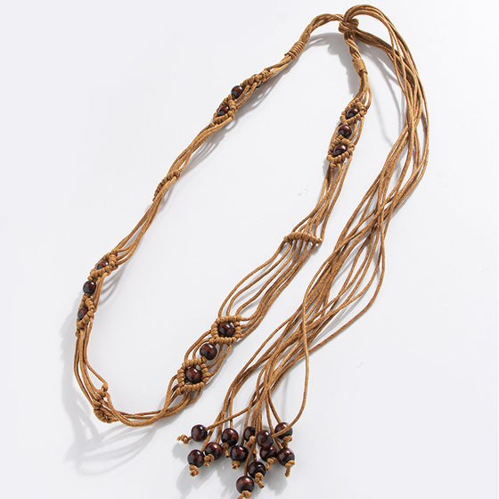 Bohemian Style Flower Woven Knot Ethnic Style Handmade Wooden Beads Women's Belt Leisure Holiday Style Beautiful Waist Rope