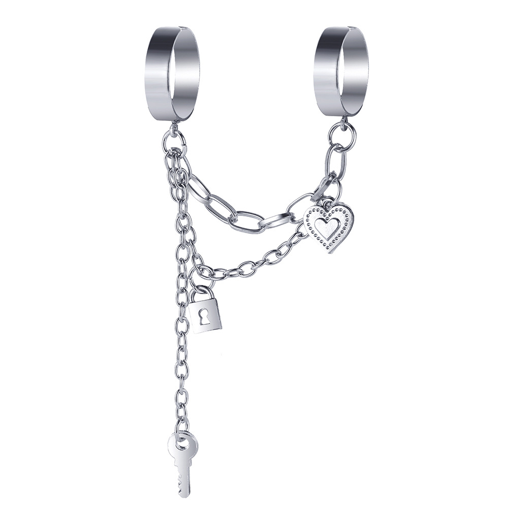 Persönlichkeit Kette Zwei-Finger Siaman Ring Kreative Ins Kreuz Schlüssel Schloss Öffnung Ring Ring_voghion.com