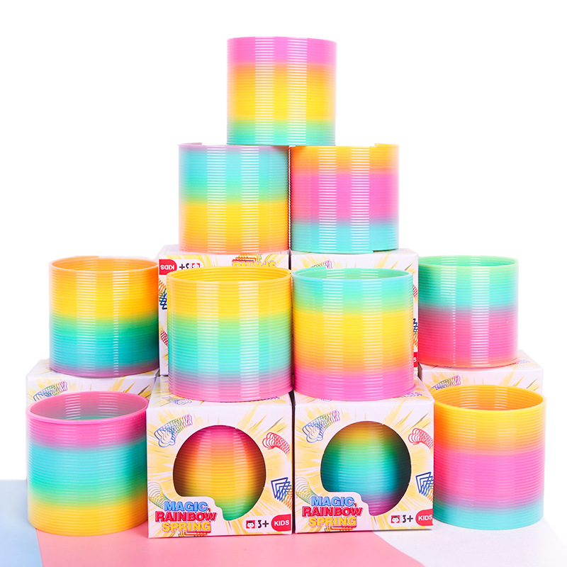 3c Genuine Magic Rainbow Circle Medium Children's Educational Spring Toy Wholesale Sequin Spring Ring Boxed 6.5cm