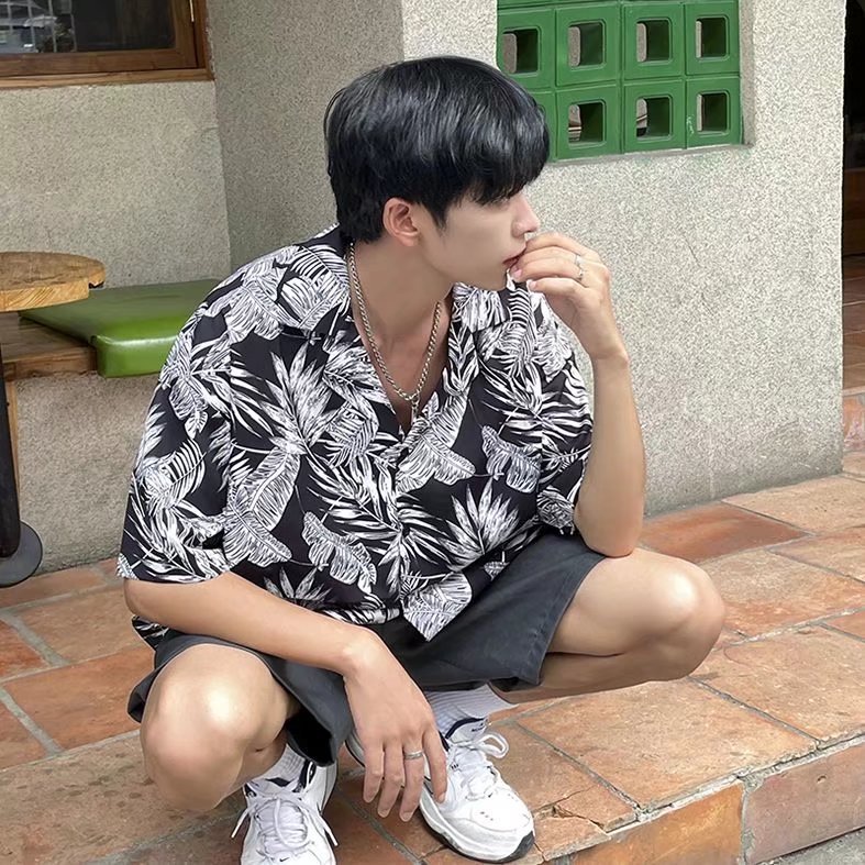 Hawaiian Floral Short-sleeved Shirt Men's Loose All-match Summer Thin Shirt Hong Kong-style Instagram Popular Brand Handsome Jacket