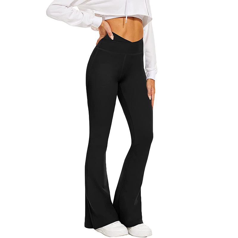 Cross-border Hot Selling European and American Women's Yoga Fitness Wear Yoga Trousers Women's Sports Casual Trousers Cross Waist Flare Pants