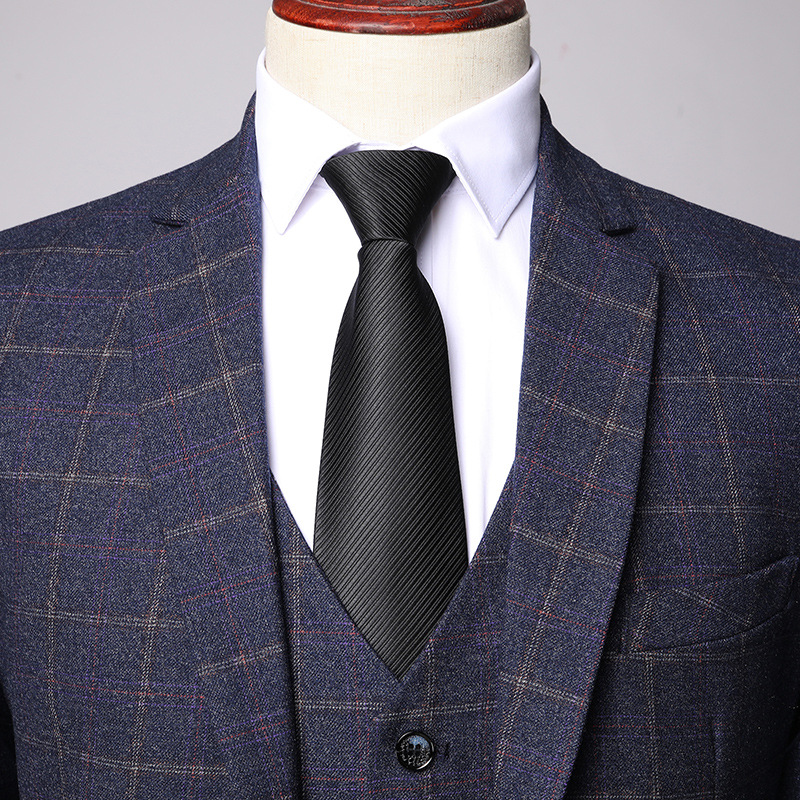 Men's Three-Piece Small Suit Men's Slim-Fit Plaid Dress Men's Casual Korean-Style Trendy Groom Suit