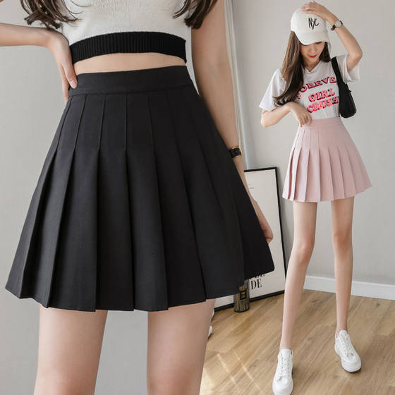 Spot high waist pleated skirt skirt women's autumn skirt academic style Korean solid color anti-light A- line skirt wholesale