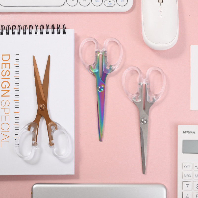 Cross-border direct supply transparent PS rose gold stapler hole punch nail cutter frosted colorful scissors office supplies