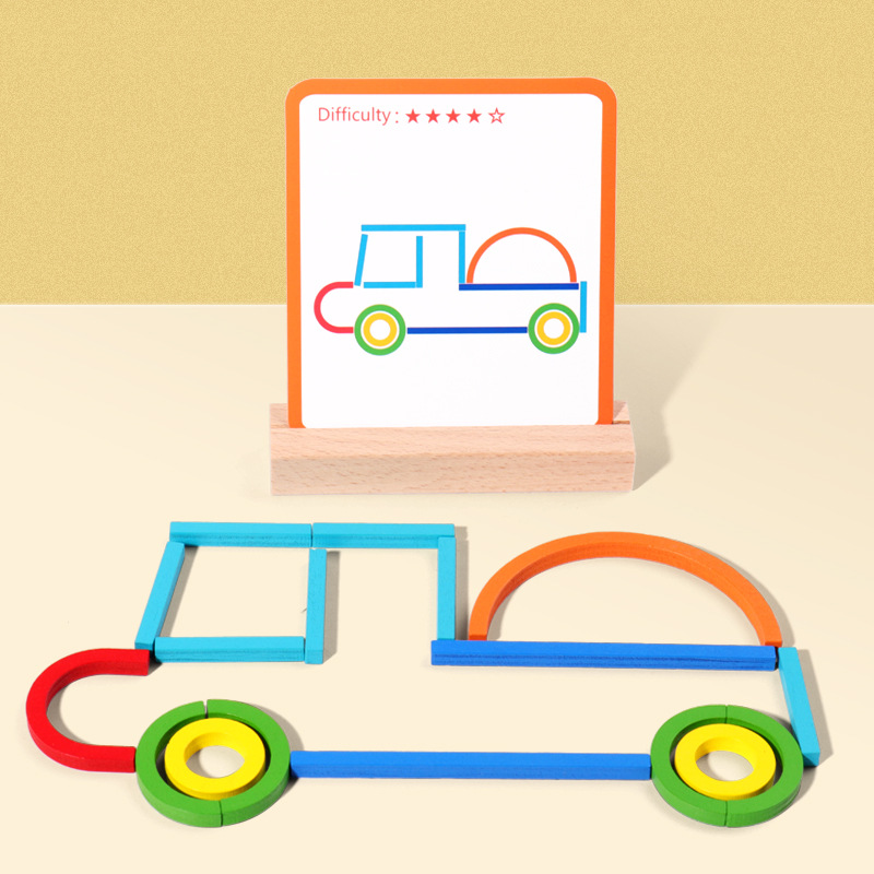 Cross-border creative stick rainbow ring puzzle children's early education puzzle children's wooden color cognitive puzzle puzzle