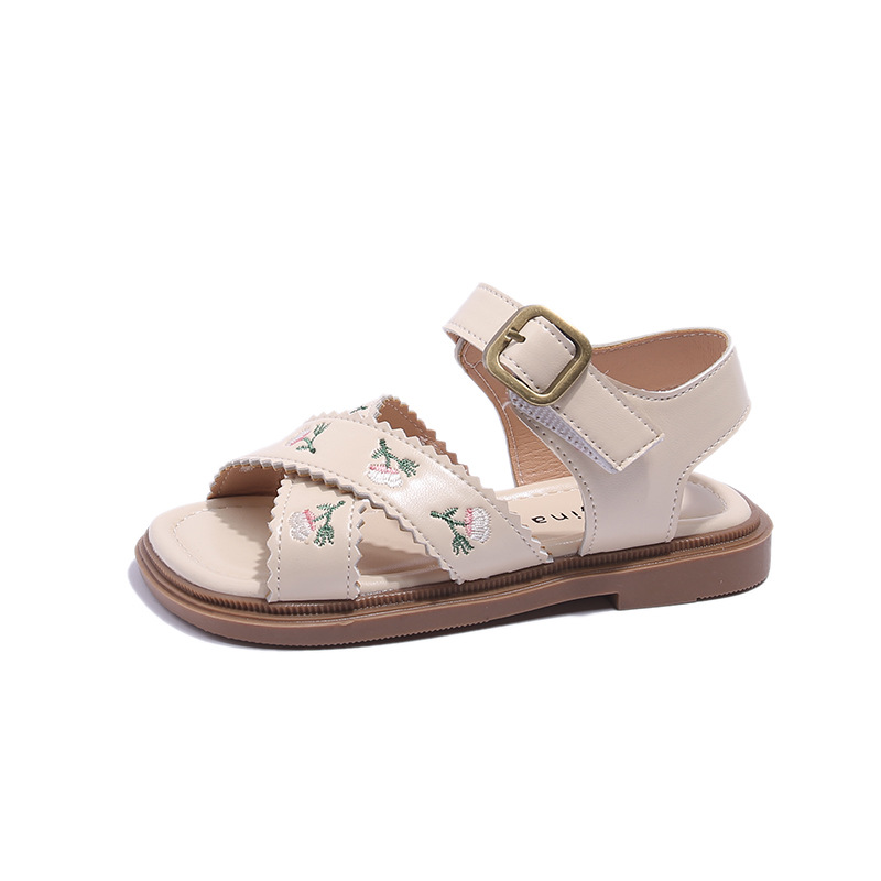 Chinese Style Girls' Sandals 2023 Summer New Embroidered Flower Baby Girl Casual Big Girl Princess Sandals