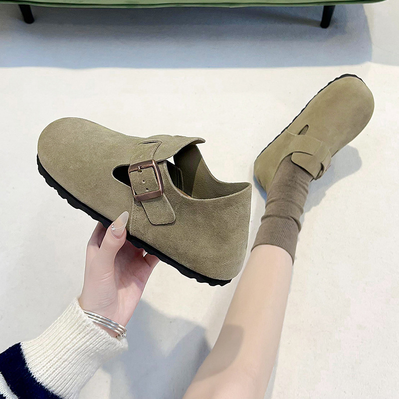 Sanxi same style cowhide all-inclusive Boken shoes genuine leather cork thick sole hidden height increasing Boken shoes men's and women's same style peas shoes
