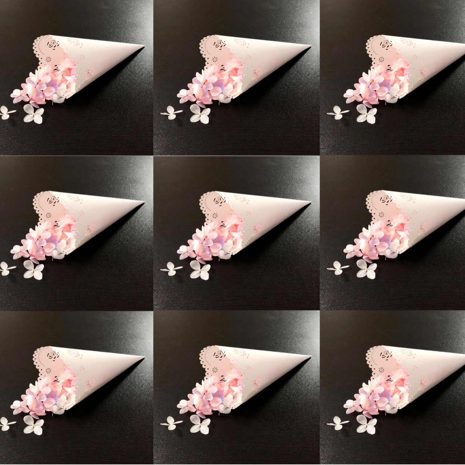 Export Amazon wedding celebration laser hollow confetti flower rose flower cone lace paper flower tube spot