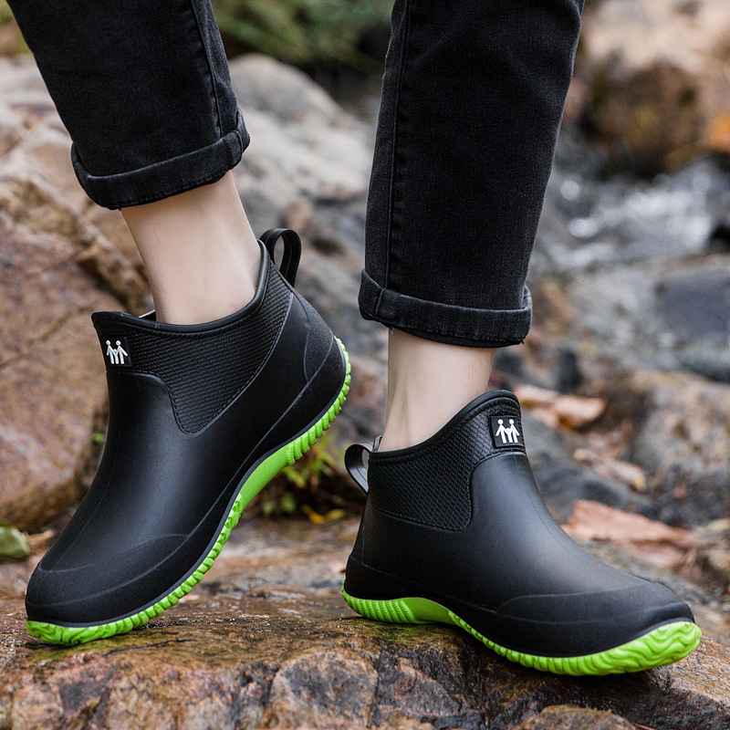 Fashion short rain boots Men's Four Seasons work shoes low-top non-slip kitchen shoes wear-resistant rubber shoes fishing shoes waterproof shoes women