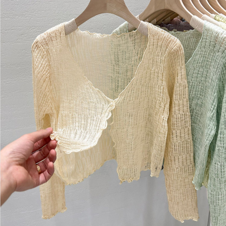 Ear Cutout Small Shawl Knitted Cardigan Women's 2024 Summer Outer Sunscreen Blouse Thin Small Shirt Top