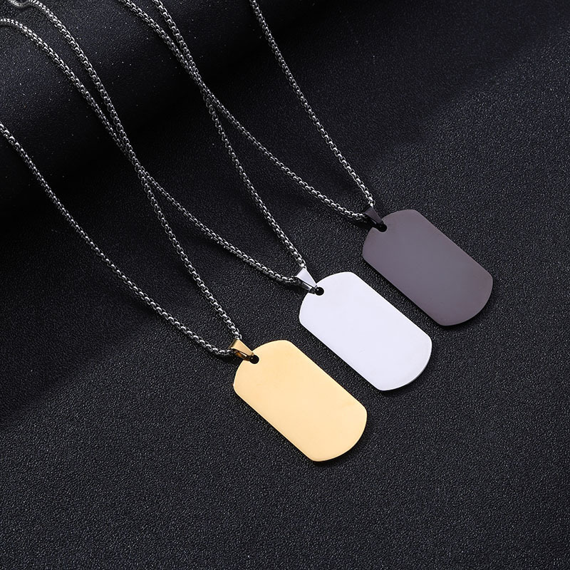 Cross-border European and American titanium steel trendy men's hip hop necklace military tag dog tag engraved ID card pendant accessories manufacturer