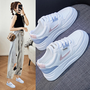 Ins Trendy Basic White Shoes Women's 2024 Spring New Breathable Thick-soled Korean Style Board Shoes Female Student Shoes QR663