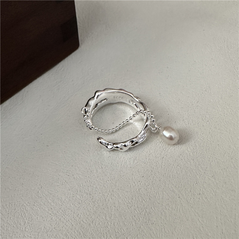 Anello in argento sterling S925 con perla alla moda, design di nicchia, anello retrò IN vento_voghion.com