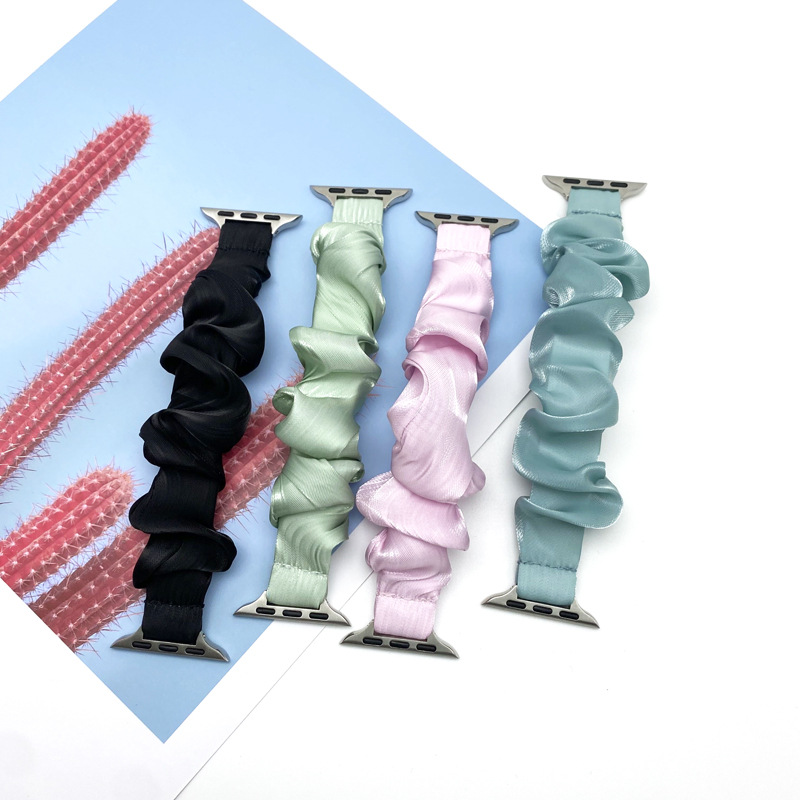Summer new suitable for Apple watch Apple strap narrow edge solid color bright silk hair band strap