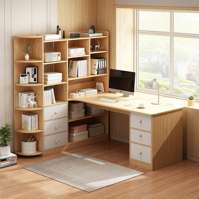 Yijiada Desktop Home Desk Bookshelf Combination Bedroom Student Corner Writing Desk Simple Modern Office Desk