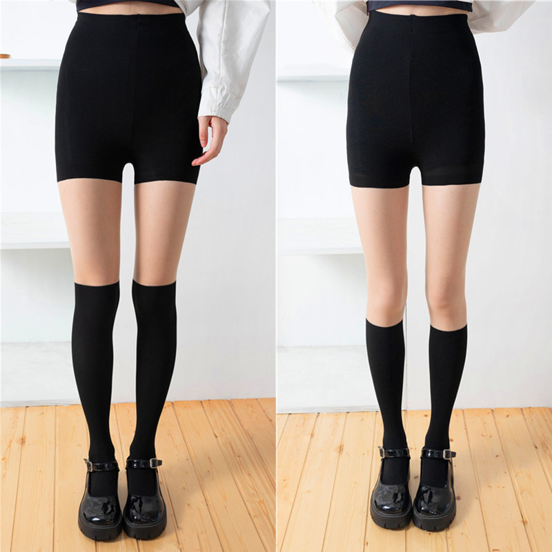 Japanese Striped Cuff Socks Women's Spring and Autumn Fake Flesh Stitching Silk Stockings Pantyhose Velvet jk Long Knee Socks