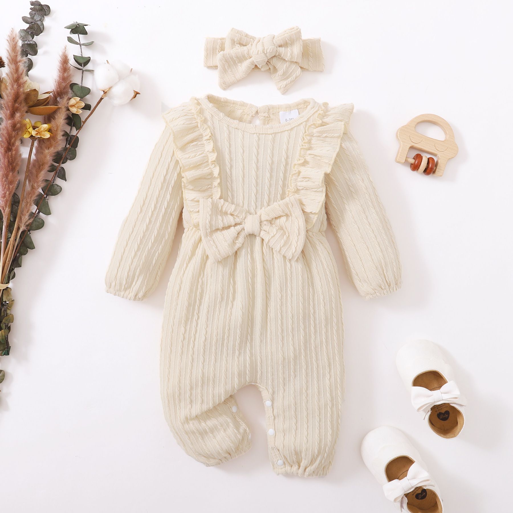ins Baby Spring and Autumn New Korean-style Explosions Solid Color Long Sleeve Lace One-piece Clothes