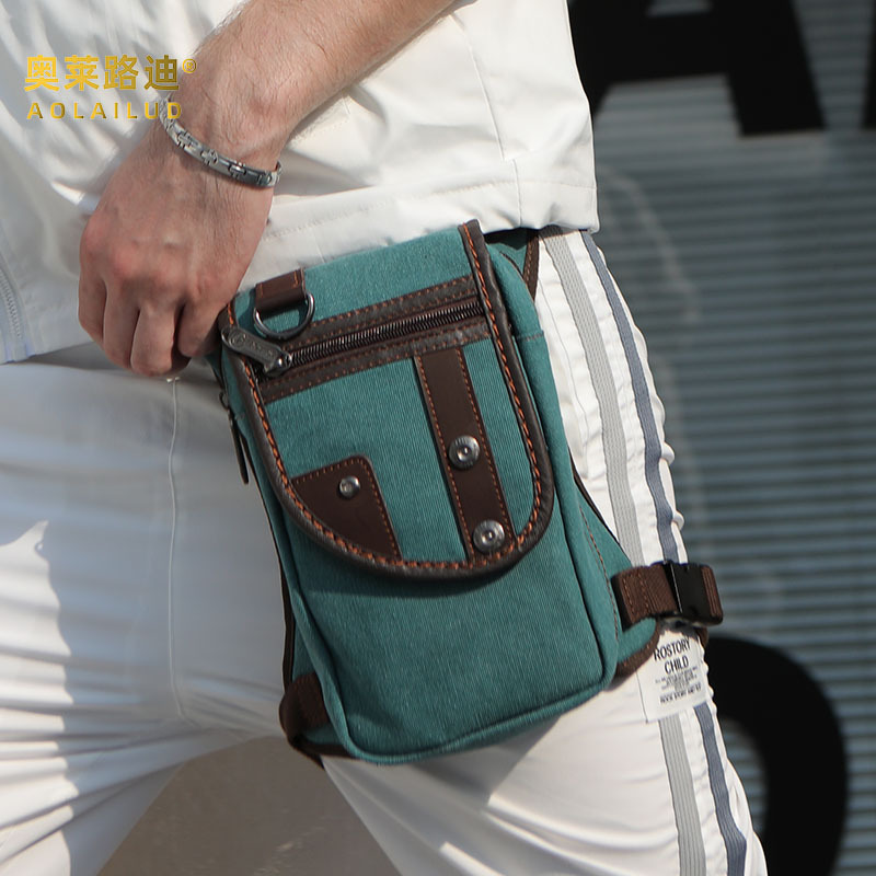2024 New Fashion Waist Bag European and American Casual Leg Bag Vertical Square Zipper Wear-resistant Canvas Crossbody Bag for Men