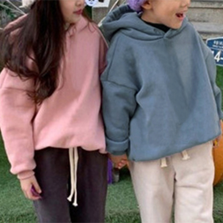 Autumn and Winter Ins Korean Style Children's Wear New Boys and Girls Han Fan Hooded Comfortable fleece-lined Warm Loose Casual Sweat 3