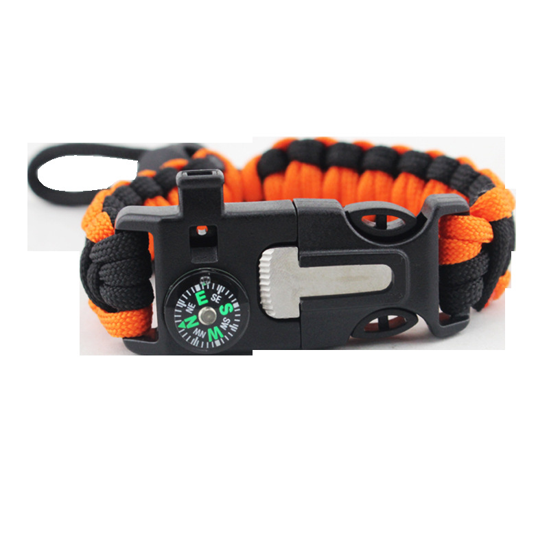 Outdoor Sports Bracelet Compass Flint Adjustable Bracelet Camping Survival Umbrella Rope Bracelet